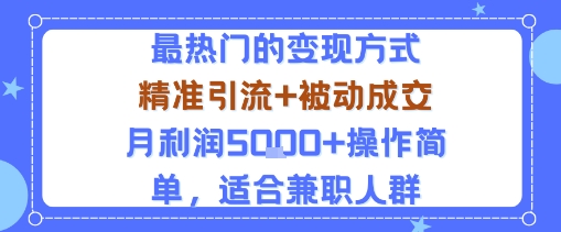小众赛道玩法：当下最热门的变现方式，精准引流+被动成交月利润5k+操作简单，适合兼职人群-52项目站