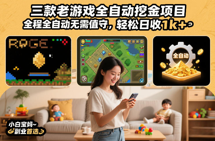 三款老游戏全自动挖金项目，全程全自动无需值守，轻松日收1k+，小白宝妈副业首选【揭秘】-52项目站