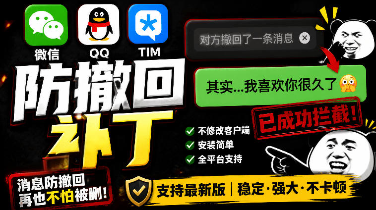 Windows下PC版微信/QQ/TIM的防撤回多开工具！开源免费使用，且免费长期维护RevokeMsgPatcher-52项目站