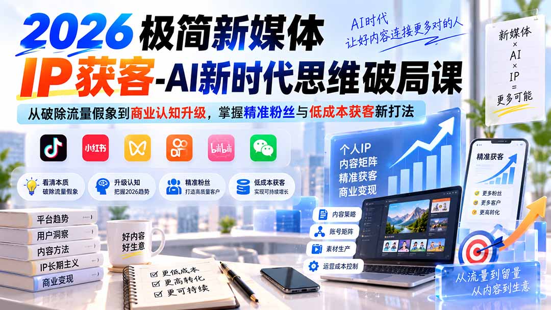 2026极简新媒体IP获客-AI新时代思维破局课:从破除流量假象到商业认知升级,掌握精准粉丝与低成本获客新打法-52项目站