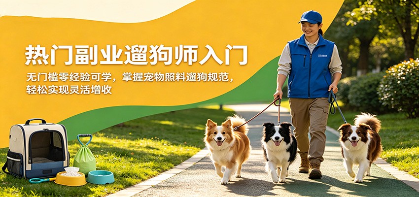热门副业遛狗师入门，无门槛零经验可学，掌握宠物照料遛狗规范，轻松实现灵活增收-52项目站