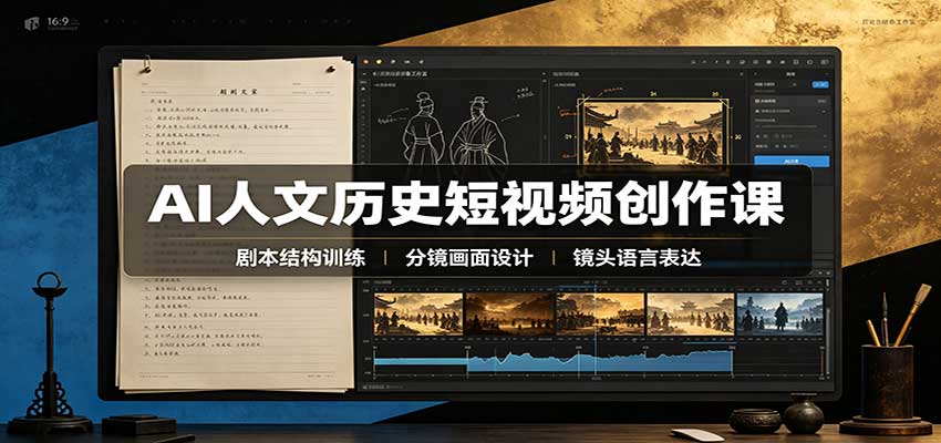 AI人文历史短视频创作课：赛道对标、剧本分镜制图，掌握视频完整产出流程-52项目站