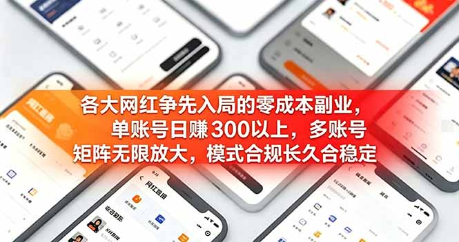 各大网红争先入局的零成本副业，单账号日赚 300 以上，多号矩阵可放大，模式合规长久稳定！-52项目站