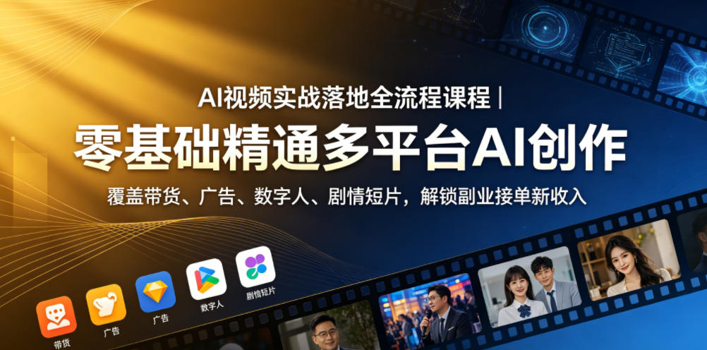 AI视频实战落地全流程课程|零基础精通多平台AI创作,覆盖带货、广告、数字人、剧情短片,解锁副业接单新收入-52项目站