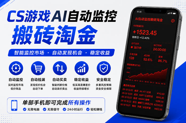 CS游戏AI自动监控搬砖淘金,稳定运行多年,支持任何形式验证,日入300+【揭秘】-52项目站