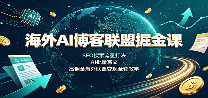 海外AI博客联盟掘金课：SEO搜索流量打法，AI批量写文，高佣金海外联盟变现全套教学-52项目站