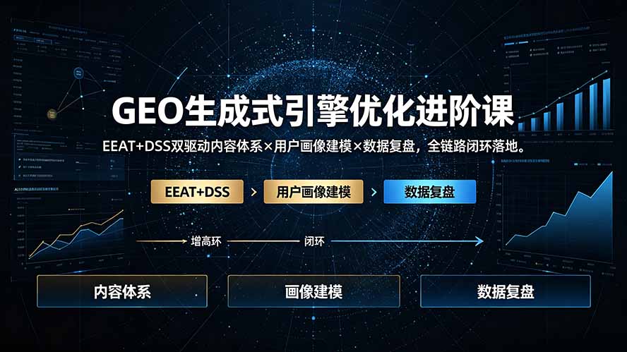 GEO生成式引擎优化进阶课：EEAT+DSS双驱动内容体系×用户画像建模×数据复盘，全链路闭环落地-52项目站
