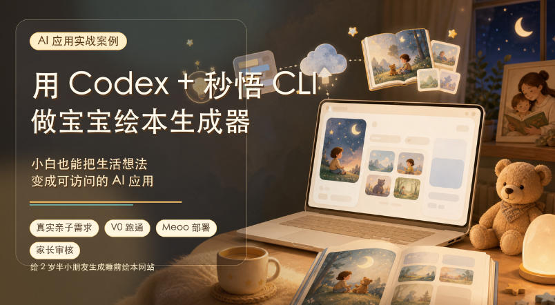 AI应用实战案例，用Codex+秒悟CLl做宝宝绘本生成器，小白也能把生活想法变成可访问的AI应用-52项目站
