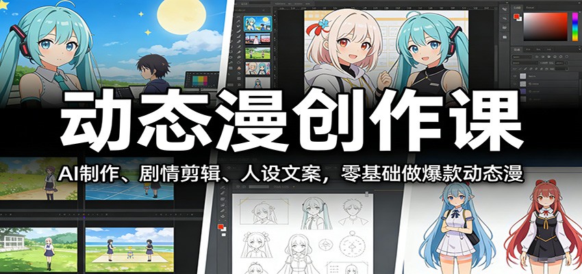 动态漫创作课：AI制作、剧情剪辑、人设文案，零基础做爆款动态漫-52项目站