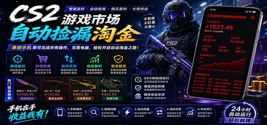 CSGO挂机捡漏项目通过利用游戏饰品交易机制,结合薄凉软件辅助捡漏,实现盈利-52项目站