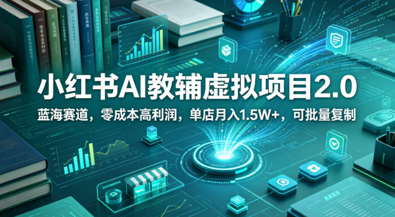 小红书AI教辅虚拟项目2.0，蓝海赛道，零成本高利润，单店月入1.5W+，可批量复制-52项目站
