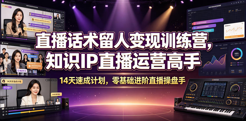 直播话术留人变现训练营，知识IP直播运营高手，14天速成计划，零基础进阶直播操盘手-52项目站