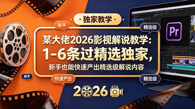 某大佬2026影视解说教学:1-6条过精选独家,新手也能快速产出精选级解说内容-52项目站