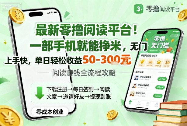最新零撸阅读平台！一部手机就能挣米，无门槛上手快，单日轻松收益50-3张【揭秘】-52项目站