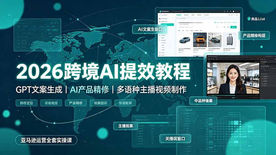 2026跨境AI提效教程·GPT文案生成｜AI产品精修｜多语种主播视频制作，亚马逊运营全套实操课-52项目站