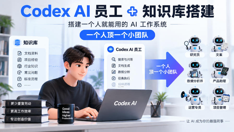 Codex AI员工+知识库搭建，搭建一个人就能用的AI工作系统，一个人顶一个小团队-52项目站