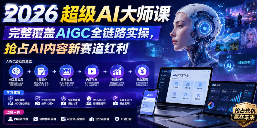 2026超级AI大师课,完整覆盖AIGC全链路实操,抢占AI内容新赛道红利-52项目站
