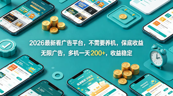 2026最新看广告平台，不需要养机，保底收益，无限广告，多机一天200+，收益稳定【揭秘】-52项目站