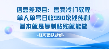 信息差项目：售卖冷门教程单人单号日收9张纯利基本就是复制粘贴就能做-52项目站