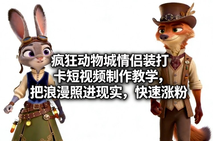 疯狂动物城情侣装打卡短视频制作教学，把浪漫照进现实，快速涨粉-52项目站