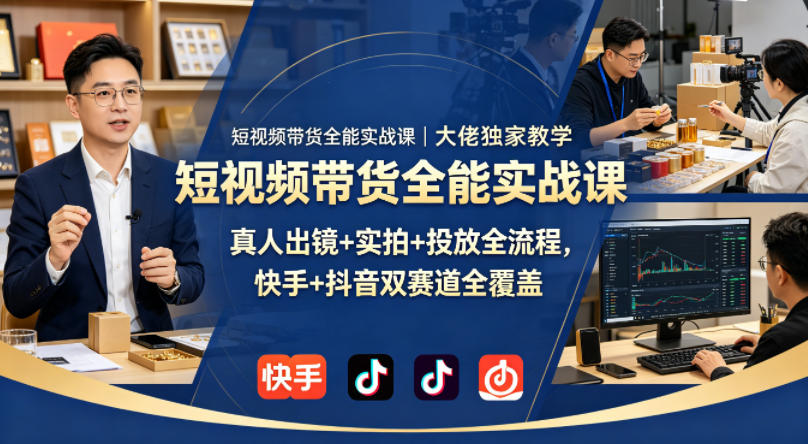 短视频带货全能实战课｜大佬独家教学，真人出镜+实拍+投放全流程，快手+抖音双赛道全覆盖-52项目站