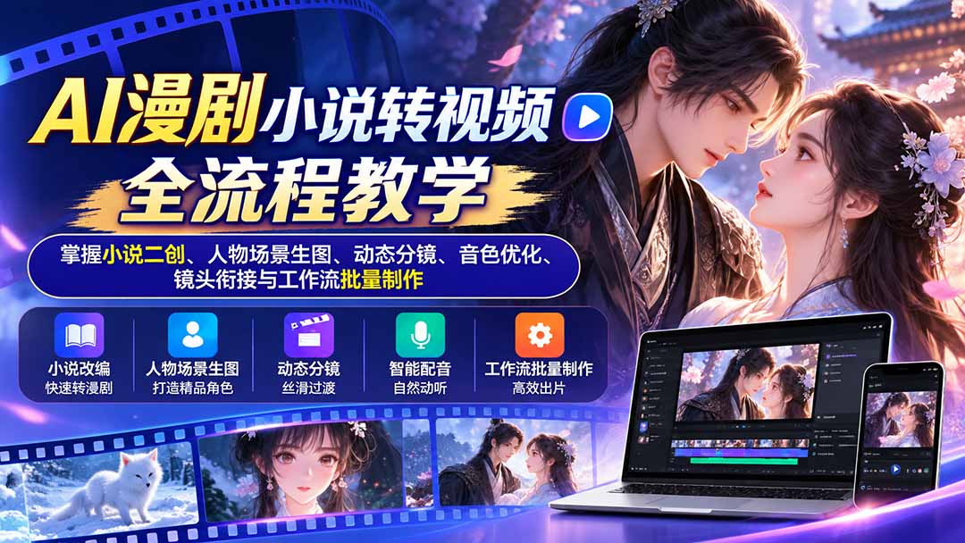AI漫剧小说转视频全流程教学:掌握小说二创、人物场景生图、动态分镜、音色优化、镜头衔接与工作流批量制作-52项目站