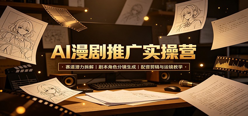 AI漫剧推广实操营：赛道潜力拆解，剧本角色分镜生成，配音剪辑与运镜教学-52项目站