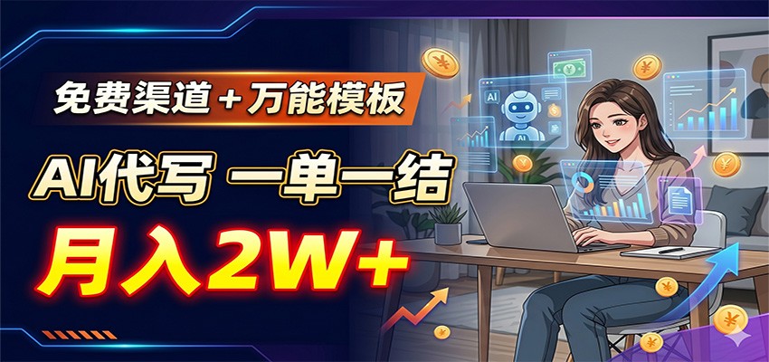 免费渠道+万能模板,AI代写一单一结,月入2W+-52项目站