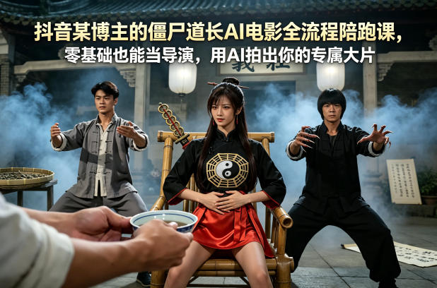 抖音某博主的僵尸道长AI电影全流程陪跑课，零基础也能当导演，用AI拍出你的专属大片-52项目站