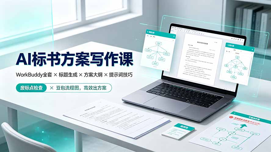 AI标书方案写作课：WorkBuddy全套×标题生成×方案大纲×提示词技巧×废标点检查×豆包流程图，高效出方案-52项目站
