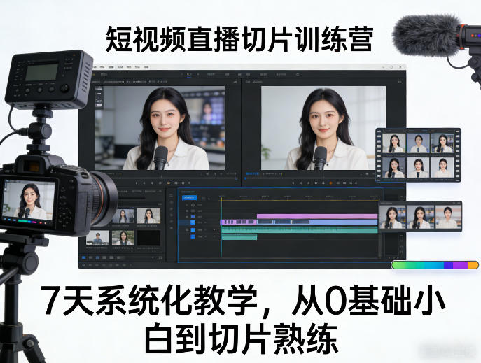 短视频直播切片训练营,7天系统化教学,从0基础小白到切片熟练-52项目站