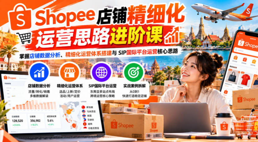 Shopee店铺精细化运营思路进阶课,掌握店铺数据分析、精细化运营体系搭建与SIP国际平台运营核心思路-52项目站