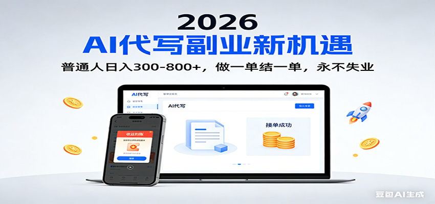 2026 副业首选!AI 代写日入 300-800,普通人0门槛,做一单结一单!-52项目站