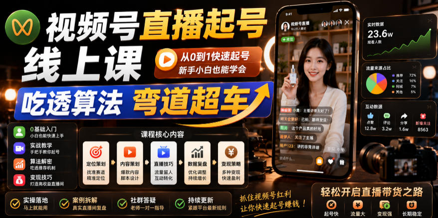 视频号直播起号线上课,吃透算法弯道超车(2026年6月)-52项目站