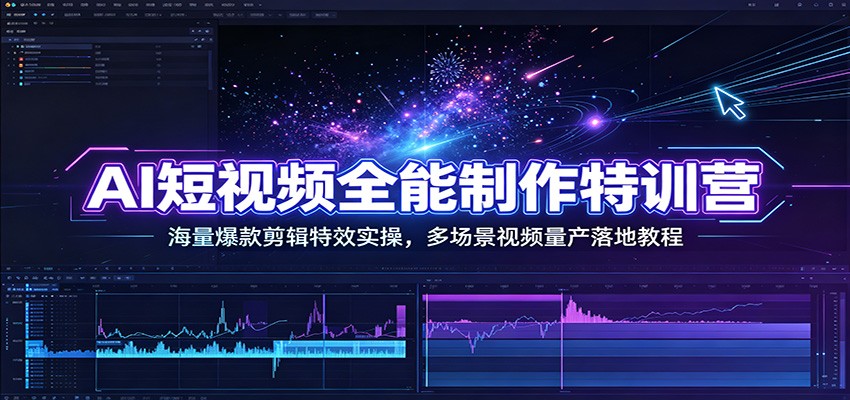 AI短视频全能制作特训营：海量爆款剪辑特效实操，多场景视频量产落地教程-52项目站