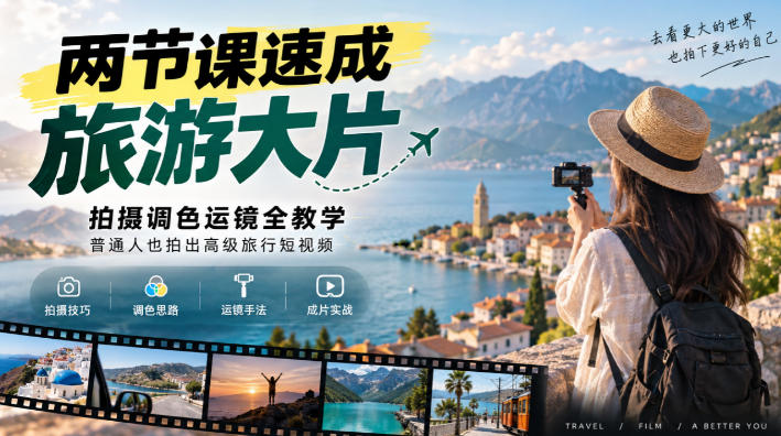 两节课速成旅游大片｜拍摄调色运镜全教学，普通人也拍出高级旅行短视频-52项目站