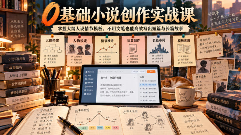 0基础小说创作实战课|掌握大纲人设情节模板,不用文笔也能高效写出短篇与长篇故事-52项目站