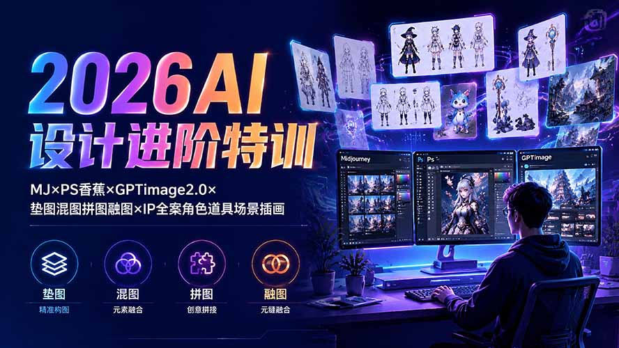 2026AI设计进阶特训：MJ×PS香蕉×GPTimage2.0×垫图混图拼图融图×IP全案角色道具场景插画-52项目站