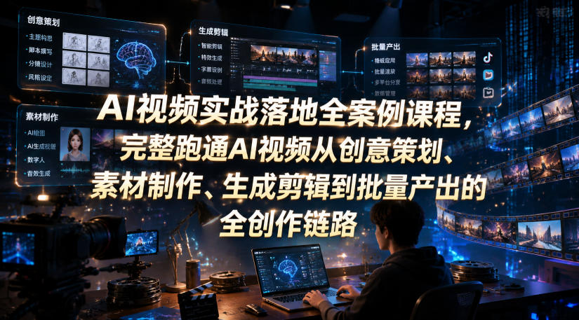AI视频实战落地全案例课程,完整跑通AI视频从创意策划、素材制作、生成剪辑到批量产出的全创作链路-52项目站
