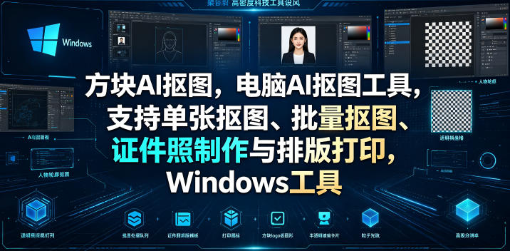 方块AI抠图,电脑AI抠图工具,支持单张抠图、批量抠图、证件照制作与排版打印,Windows工具-52项目站