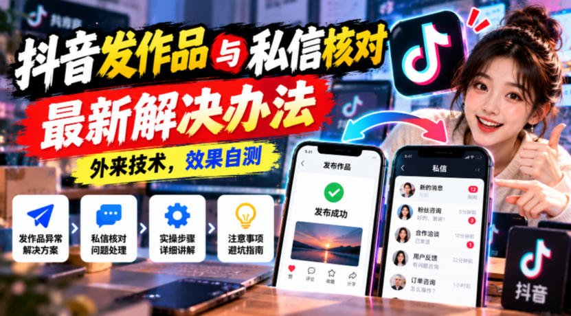 抖音发作品与私信核对最新解决办法，外来技术，效果自测-52项目站