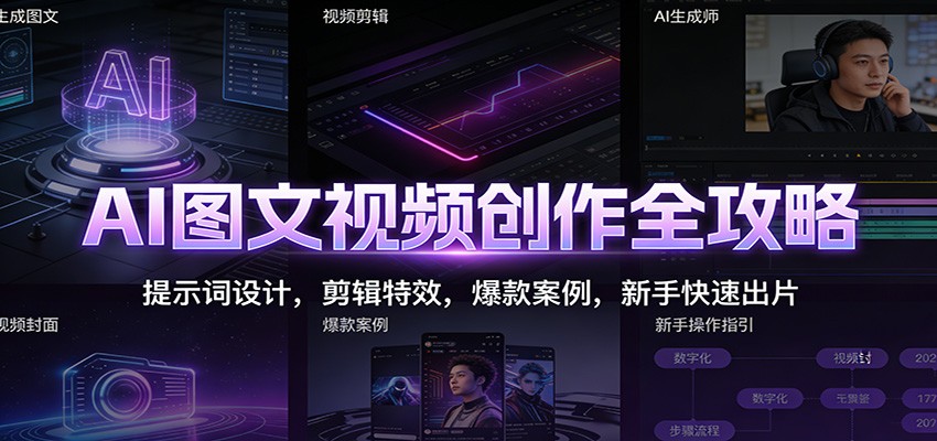 AI图文视频创作全攻略：提示词设计，剪辑特效，爆款案例，新手快速出片-52项目站