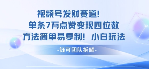 视频号发财赛道单条7W点赞变现四位数方法简单易复制小白玩法-52项目站