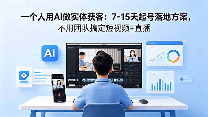 一个人用AI做实体获客:7-15天起号落地方案,不用团队搞定短视频+直播-52项目站