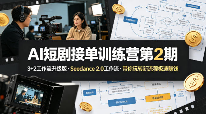AI短剧接单训练营第2期，3+2工作流升级版，Seedance 2.0工作流，带你玩转新流程极速賺钱-52项目站