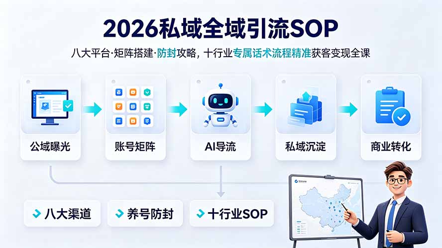 2026私域全域引流SOP｜八大平台·矩阵搭建·防封攻略，十行业专属话术流程精准获客变现全课-52项目站
