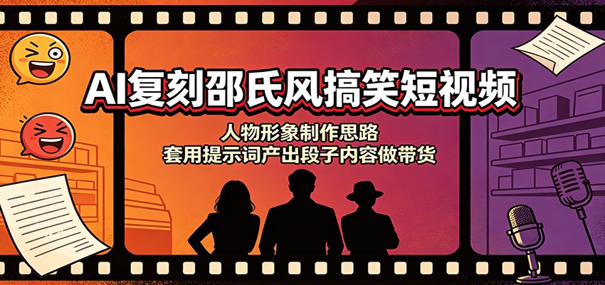 AI复刻邵氏风搞笑短视频：人物形象制作思路，套用提示词产出段子内容做带货-52项目站
