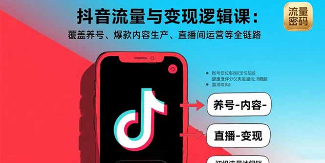 抖音流量与变现逻辑课：覆盖养号、爆款内容生产、直播间运营等全链路-52项目站