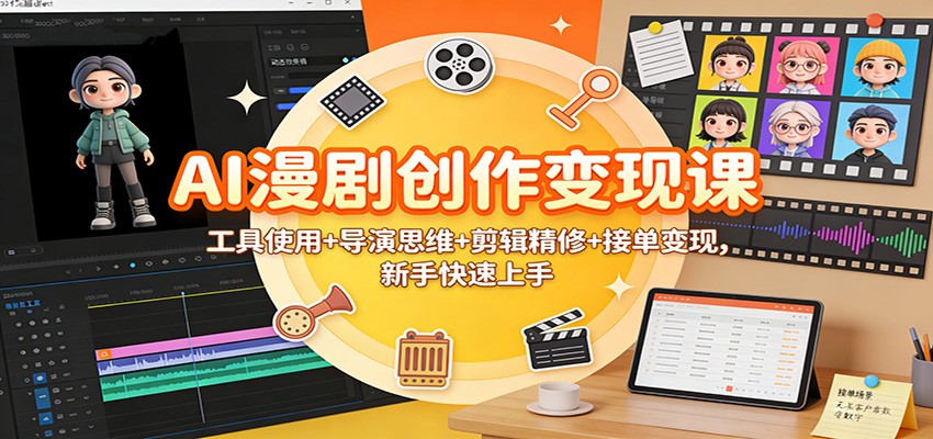 AI漫剧创作变现课：工具使用+导演思维+剪辑精修+接单变现，新手快速上手-52项目站