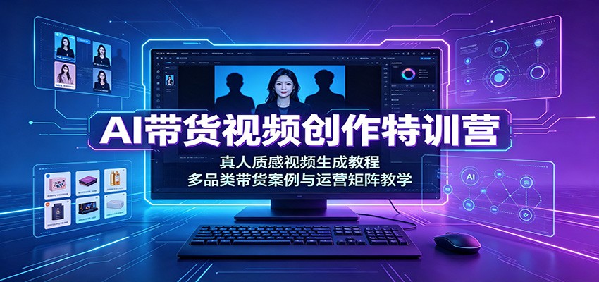 AI带货视频创作特训营：真人质感视频生成教程，多品类带货案例与运营矩阵教学-52项目站